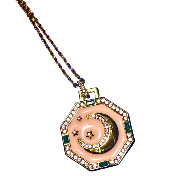 Private Label Jewelry - LAST- Pink Crescent Moon Stars Necklace